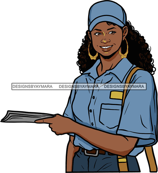 Afro Black Woman  Mail Post Office Postal Courier Business Service Parcel Worker Bamboo Hoop Earrings SVG Cutting Files For Silhouette and Cricut
