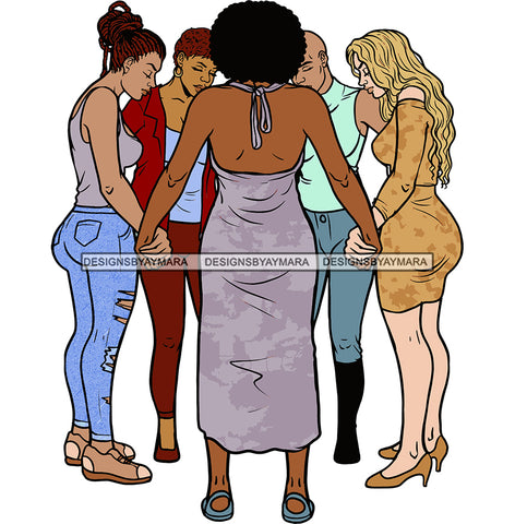 Afro Black White Women Praying God Togetherness Religious Unity Faith  SVG Cutting Files For Silhouette Cricut