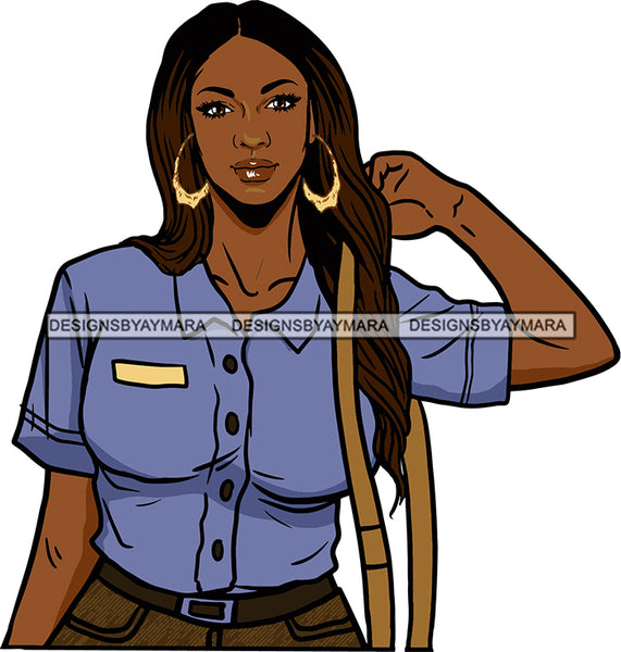 Afro Black Woman  Mail Post Office Postal Courier Business Service Parcel Worker Bamboo Hoop Earrings SVG Cutting Files For Silhouette and Cricut