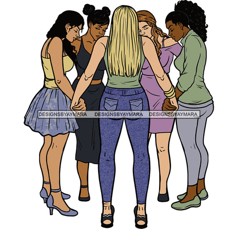 Afro Black White Women Praying God Togetherness Religious Unity Faith  SVG Cutting Files For Silhouette Cricut