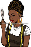 Afro Black Woman Seamstress Tailor Dressmaker Clothier Scissors Worker Bamboo Hoop Earrings Short Hair Style SVG Cutting Files For Silhouette and Cricut