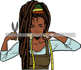 Afro Black Woman Seamstress Tailor Dressmaker Clothier Scissors Worker Bamboo Hoop Earrings Dreadlocks Hair Style SVG Cutting Files For Silhouette and Cricut