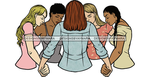 Afro Black White Women Praying God Togetherness Religious Unity Faith  SVG Cutting Files For Silhouette Cricut