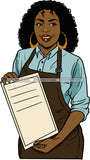 Afro Black Woman Cocktail Waitress Server Beverage Food Service Bamboo Hoop Earrings Afro Hair Style SVG Cutting Files For Silhouette and Cricut