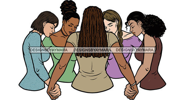Afro Black White Women Praying God Togetherness Religious Unity Faith  SVG Cutting Files For Silhouette Cricut