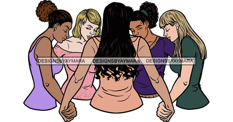 Afro Black White Women Praying God Togetherness Religious Unity Faith  SVG Cutting Files For Silhouette Cricut