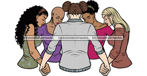 Afro Black White Women Praying God Togetherness Religious Unity Faith  SVG Cutting Files For Silhouette Cricut