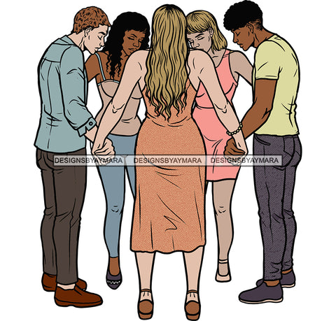 Afro Black White Women Men Praying God Togetherness Religious Unity Faith  SVG Cutting Files For Silhouette Cricut