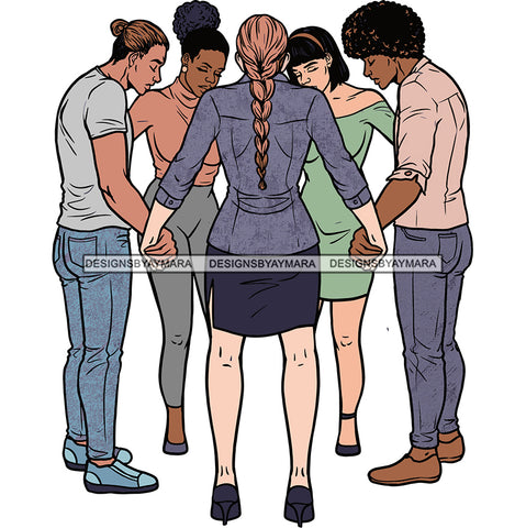 Afro Black White Women Men Praying God Togetherness Religious Unity Faith  SVG Cutting Files For Silhouette Cricut