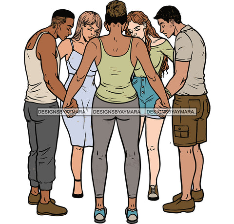 Afro Black White Women Men Praying God Togetherness Religious Unity Faith  SVG Cutting Files For Silhouette Cricut