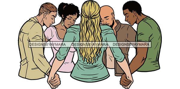 Afro Black White Women Men Praying God Togetherness Religious Unity Faith  SVG Cutting Files For Silhouette Cricut