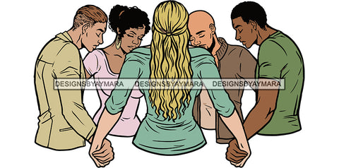 Afro Black White Women Men Praying God Togetherness Religious Unity Faith  SVG Cutting Files For Silhouette Cricut