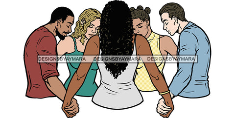 Afro Black White Women Men Praying God Togetherness Religious Unity Faith  SVG Cutting Files For Silhouette Cricut
