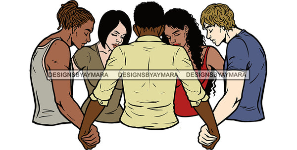 Afro Black White Women Men Praying God Togetherness Religious Unity Faith  SVG Cutting Files For Silhouette Cricut