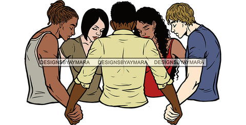 Afro Black White Women Men Praying God Togetherness Religious Unity Faith  SVG Cutting Files For Silhouette Cricut