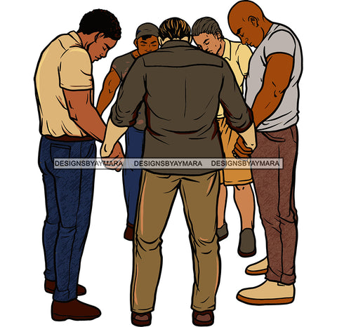 Afro Black White Men White Praying God Togetherness Religious Unity Faith  SVG Cutting Files For Silhouette Cricut