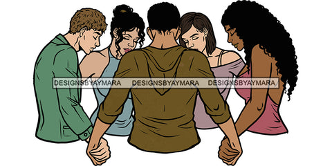 Afro Black White Women Men Praying God Togetherness Religious Unity Faith  SVG Cutting Files For Silhouette Cricut