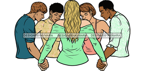 Afro Black White Women Men Praying God Togetherness Religious Unity Faith  SVG Cutting Files For Silhouette Cricut