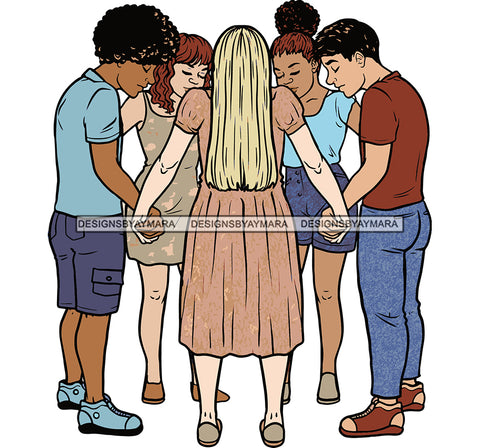 Afro Black White Women Men Praying God Togetherness Religious Unity Faith  SVG Cutting Files For Silhouette Cricut