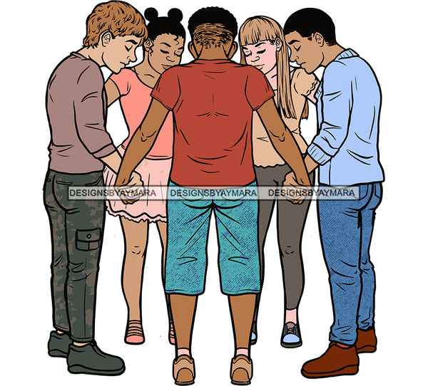Afro Black White Women Men Praying God Togetherness Religious Unity Faith  SVG Cutting Files For Silhouette Cricut