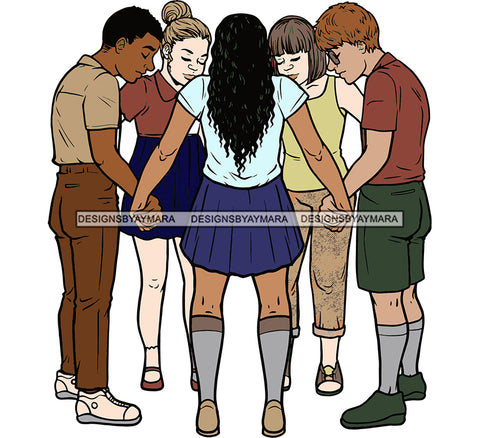 Afro Black White Women Men Praying God Togetherness Religious Unity Faith  SVG Cutting Files For Silhouette Cricut