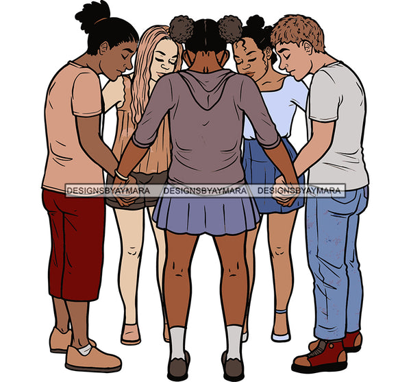 Afro Black White Women Men Praying God Togetherness Religious Unity Faith  SVG Cutting Files For Silhouette Cricut