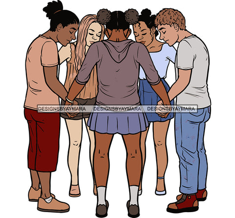Afro Black White Women Men Praying God Togetherness Religious Unity Faith  SVG Cutting Files For Silhouette Cricut