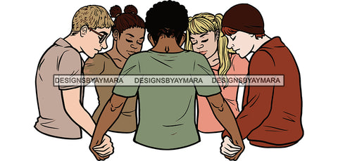 Afro Black White Women Men Praying God Togetherness Religious Unity Faith  SVG Cutting Files For Silhouette Cricut