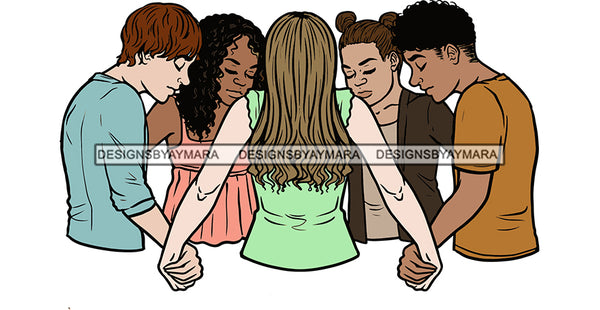 Afro Black White Women Men Praying God Togetherness Religious Unity Faith  SVG Cutting Files For Silhouette Cricut