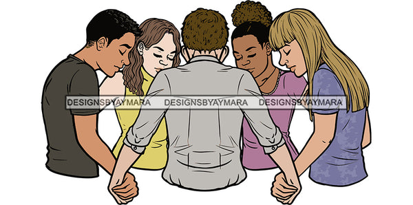 Afro Black White Women Men Praying God Togetherness Religious Unity Faith  SVG Cutting Files For Silhouette Cricut