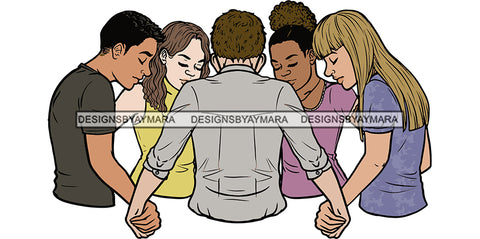 Afro Black White Women Men Praying God Togetherness Religious Unity Faith  SVG Cutting Files For Silhouette Cricut