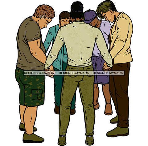 Afro Black White Men Praying God Togetherness Religious Unity Faith  SVG Cutting Files For Silhouette Cricut