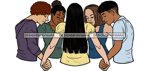 Afro Black White Women Men Praying God Togetherness Religious Unity Faith  SVG Cutting Files For Silhouette Cricut