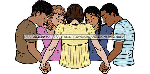 Afro Black White Women Men Praying God Togetherness Religious Unity Faith  SVG Cutting Files For Silhouette Cricut