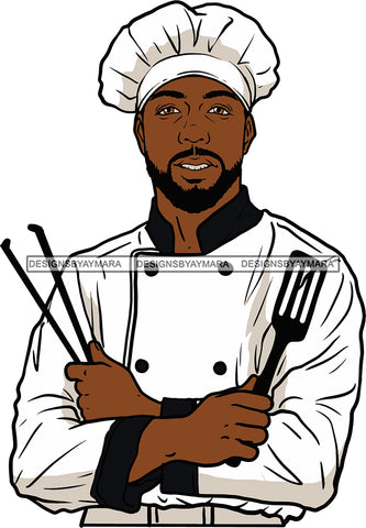 Afro Chef Man Toque Hat Utensil Culinary Gourmet Food Occupation SVG Cutting Files For Silhouette Cricut and More