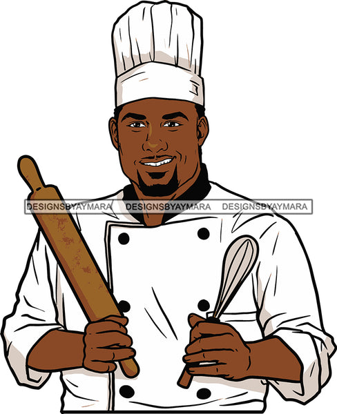 Afro Chef Man Toque Hat Utensils Culinary Gourmet Food Occupation SVG Cutting Files For Silhouette Cricut and More