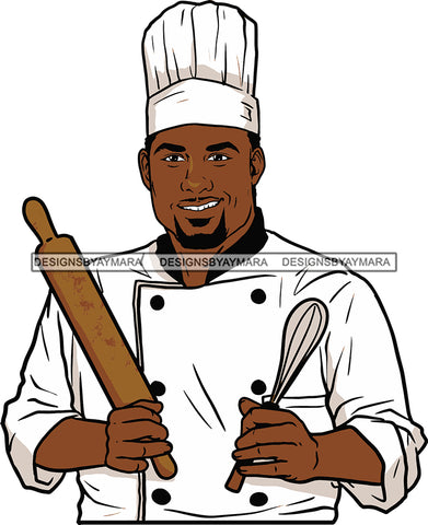 Afro Chef Man Toque Hat Utensils Culinary Gourmet Food Occupation SVG Cutting Files For Silhouette Cricut and More