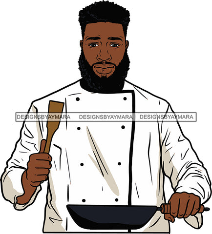 Afro Chef Man Culinary  Utensils Gourmet Food Occupation SVG Cutting Files For Silhouette Cricut and More