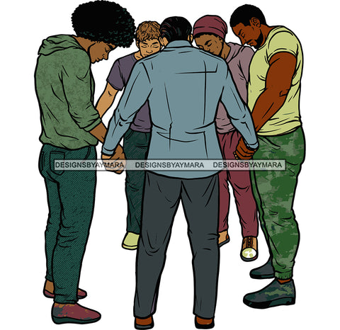 Afro Black White Men Praying God Togetherness Religious Unity Faith  SVG Cutting Files For Silhouette Cricut