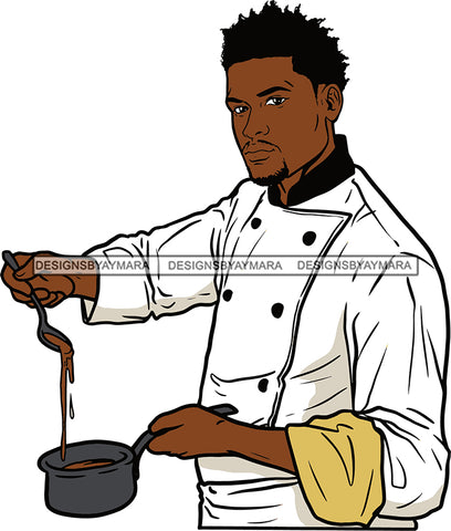 Afro Chef Man Cooking Utensils Culinary Gourmet Food Occupation SVG Cutting Files For Silhouette Cricut and More