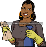 Afro Woman Cleaning Service Maid Housekeeper Bamboo Earrings Pigtails Hair Style SVG Cutting Files For Silhouette and Cricut