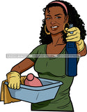 Afro Woman Cleaning Service Maid Housekeeper Bamboo Earrings Curly Hair Style SVG Cutting Files For Silhouette and Cricut