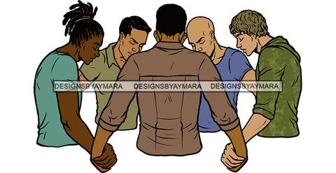 Afro Black White Men Praying God Togetherness Religious Unity Faith  SVG Cutting Files For Silhouette Cricut