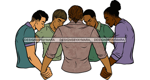 Afro Black White Men Praying God Togetherness Religious Unity Faith  SVG Cutting Files For Silhouette Cricut