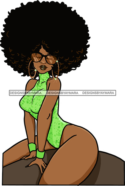 Afro Urban Street Girl Babe Bamboo Hoop Earrings Big Butt Sunglasses Sexy Afro Hair Style SVG Cutting Files For Silhouette Cricut