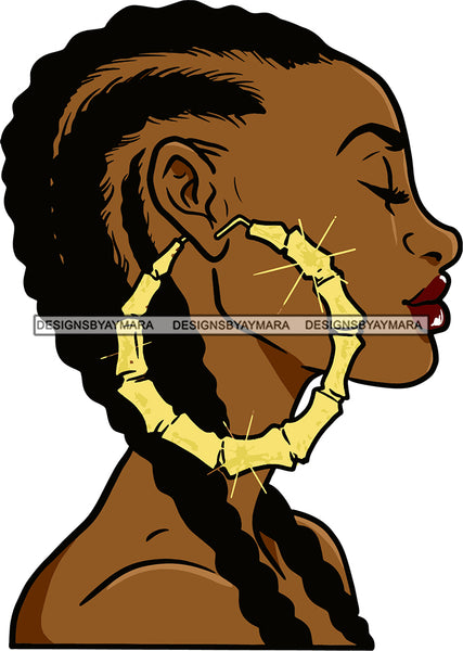 Afro Urban Street Black Girl Babe Bamboo Hoop Earrings Sexy Corn Row Braids Hair Style SVG Cutting Files For Silhouette Cricut