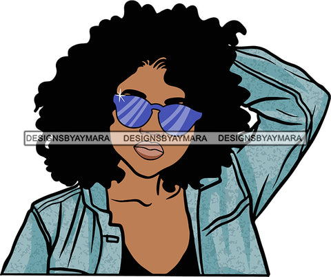 Black Lady Nubian Portrait Sexy Woman Afro Hair Style Denim Sunglasses SVG Cutting Files For Silhouette Cricut