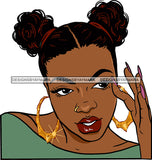 Afro Urban Street Black Girl Babe Bamboo Hoop Earrings Sexy Pigtails Hair Style SVG Cutting Files For Silhouette Cricut