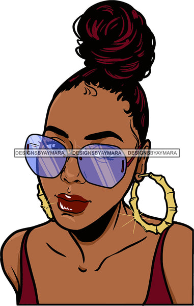 Afro Urban Street Black  Girls Babe Bamboo Hoop Earrings Sexy Sunglasses Bun Up Do Hair Style  SVG Cutting Files For Silhouette Cricut