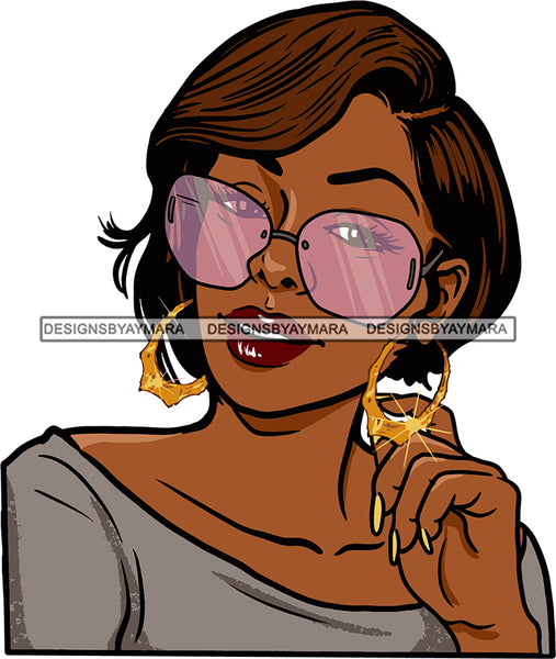 Afro Urban Street Black Girls Babe Bamboo Hoop Earrings Sexy Sunglasses Short Hair Style  SVG Cutting Files For Silhouette Cricut